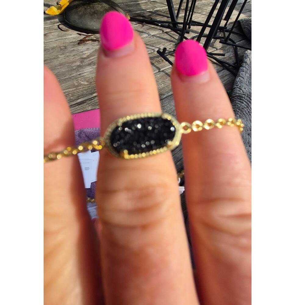 Kendra Scott Elaina Gold Adjustable Chain Bracelet Black Drusy NWT